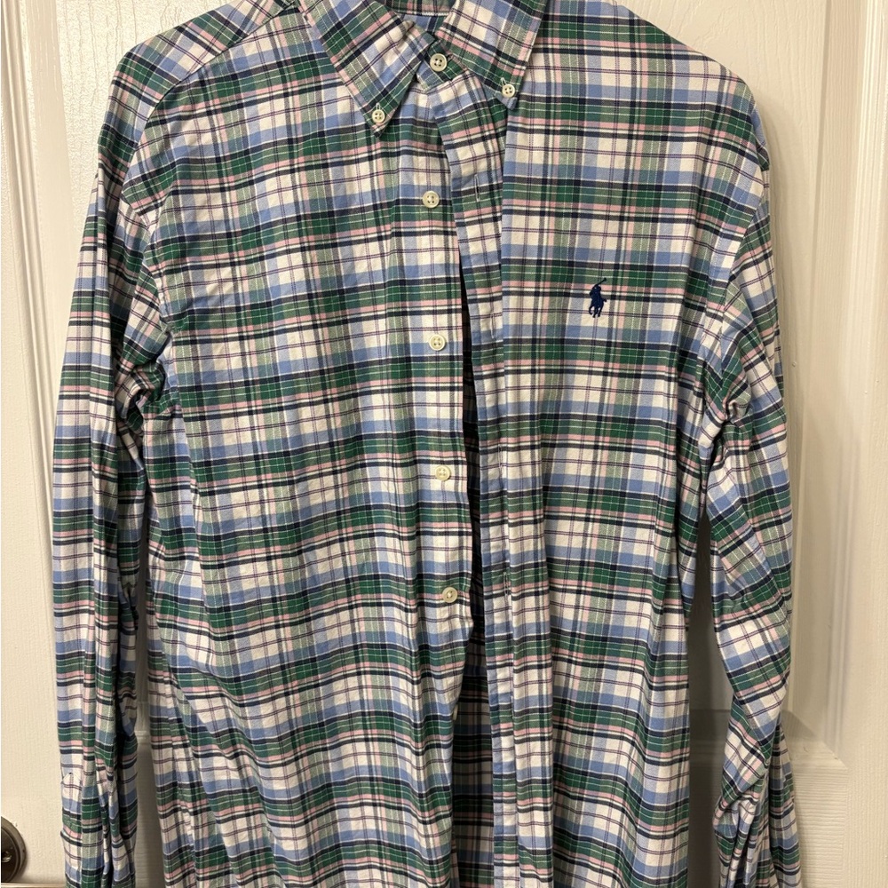Ralph Lauren Men's Blue and Green Plaid Shirt